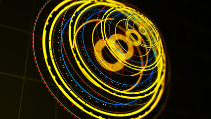 Wall Mural - futuristic control mechanisms on net background.scientific futuristic interface. round yellow abstra