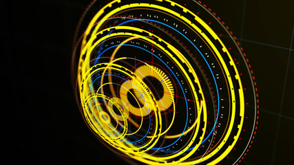Wall Mural - futuristic control mechanisms on net background.scientific futuristic interface. round yellow abstra