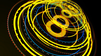 Wall Mural - futuristic control mechanisms on net background.scientific futuristic interface. round yellow abstra