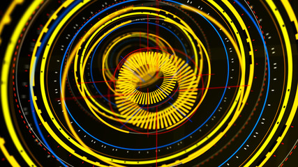 Wall Mural - futuristic control mechanisms on net background.scientific futuristic interface. round yellow abstra
