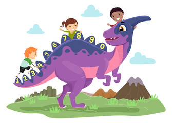 Wall Mural - Stickman Kids Dinosaur Numbers Illustration