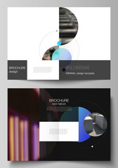 Vector layout of two A4 format modern cover mockups design templates for bifold brochure, flyer, booklet. Simple design futuristic concept. Creative background with circles that form planets and stars