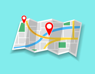 Poster - Map with markers. Navigation. Geolocation.