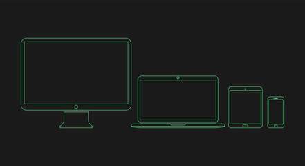 Aufkleber - Monitor, laptop, tablet and smartphone. Contour illustration.