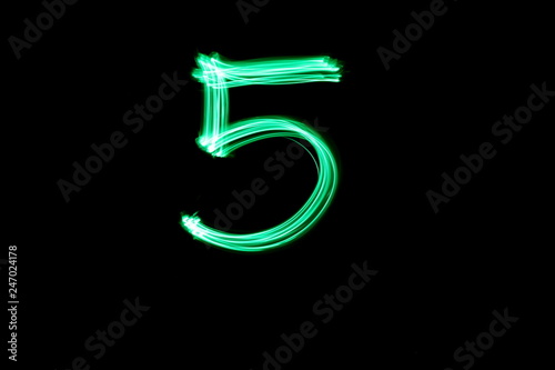 Long Exposure Light Painting Photography Single Number Five In A