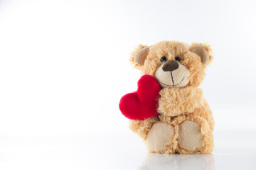 Valentine's day, Cute Stuffed bear holding heart, on white background, Love Card