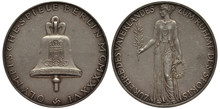 Germany German Medal Olympic Games In Berlin In 1936, Large Bell With Eagle In Center, Allegoric Greek Female Holding Laurel Wreath And Sprig, Nazi Regime Of Third Reich