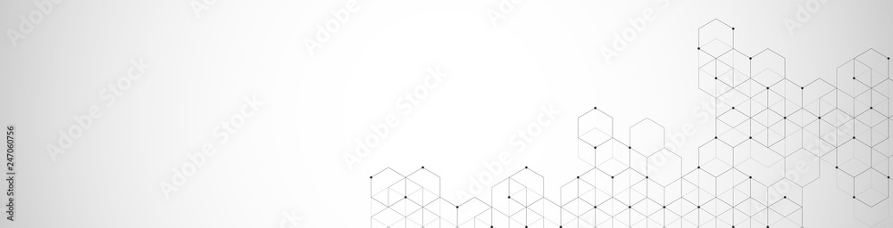 Hexagons pattern. Geometric abstract background with simple hexagonal elements. Medical, technology or science design. - obrazy, fototapety, plakaty 