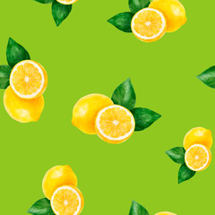 Wall Mural - Watercolor hand drawn lemon fruit seamless pattern.