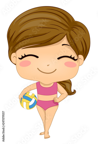 Kid Girl Beach Volleyball Illustration