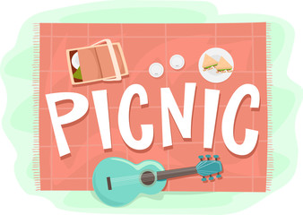 Canvas Print - Picnic Elements Lettering Illustration