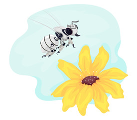 Poster - Robotics Bee Flower Illustration