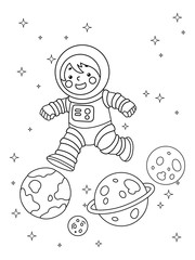 Wall Mural - Coloring Page Kid Astronaut Planet Illustration