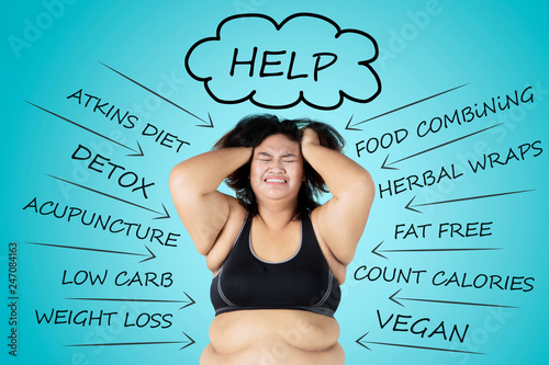 Depressed fat woman thinking her problems Poster Mural XXL