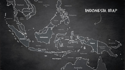 Wall Mural - Indonesia map, state names, separate states, individual region, blackboard chalkboard school vector