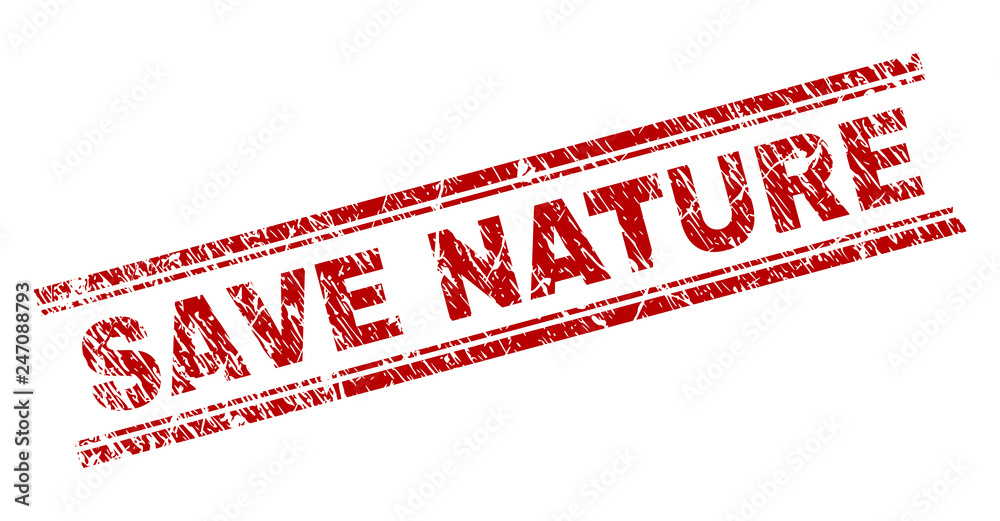SAVE NATURE seal watermark with corroded texture. Red vector rubber ...