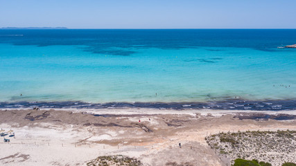 Wall Mural - Sa Rapita, Mallorca Spain. Amazing drone aerial landscape of the charming Es Rapita beach and turquoise sea