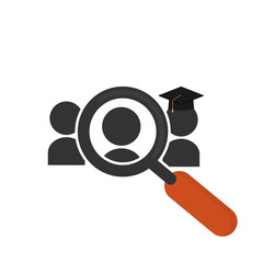 Wall Mural - Magnifying glass searching a person with graduation cap. Human resource icon