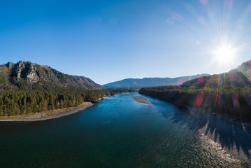 Wall Mural -  autumn valley of mountain river