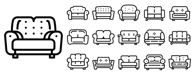 Poster - Sofa icons set. Outline set of sofa vector icons for web design isolated on white background