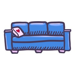 Poster - Blue sofa icon. Hand drawn illustration of blue sofa vector icon for web design