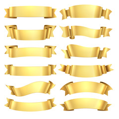 golden ribbons. congratulations banner element, yellow gift decorative shape, gold advertising scrol