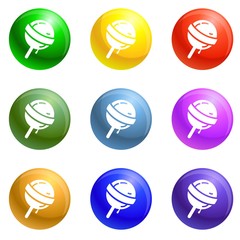 Poster - Sweet lollipop icons vector 9 color set isolated on white background for any web design 