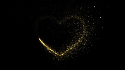 Wall Mural - Abstract holiday valentines day background with shining gold sparkling heart particles on black. 4K motion graphic.