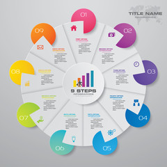 Leinwandbilder - 9 steps cycle chart infographics elements. EPS 10.	