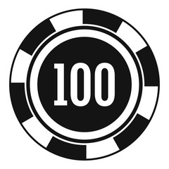 Canvas Print - Casino chip 100 icon. Simple illustration of casino chip 100 vector icon for web design isolated on white background