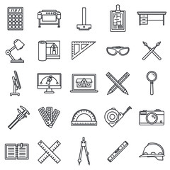 Poster - Architect material tool icons set. Outline set of architect material tool vector icons for web design isolated on white background