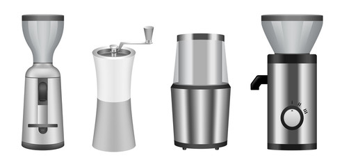 Sticker - Coffee grinder icons set. Realistic set of coffee grinder vector icons for web design isolated on white background