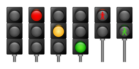 Poster - Traffic lights icons set. Realistic set of traffic lights vector icons for web design isolated on white background