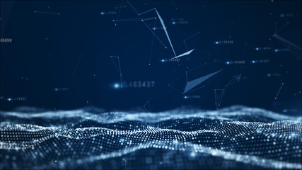 Poster - digital abstract particles and network data background