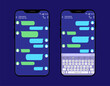Chat interface on smartphone. Correspondence. Concept phone and keyboard on the phone.
