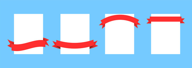Poster - Set of blank sheets with a red ribbon. Vector illustration. Flat design.