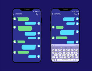 Poster - Chat interface on smartphone. Correspondence. Concept phone and keyboard on the phone.