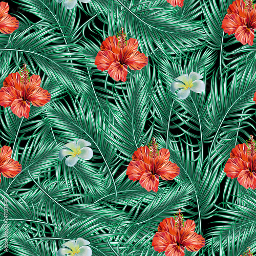 tropical flowers with leaf white pattern