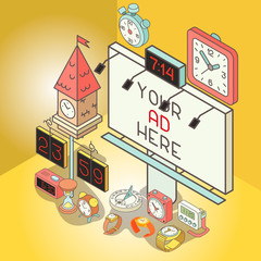 Poster - Time concept banner. Isometric banner of time vector concept for web, giftcard and postcard