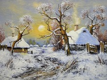 Oil Paintings Rural Landscape. Winter, Fine Art.