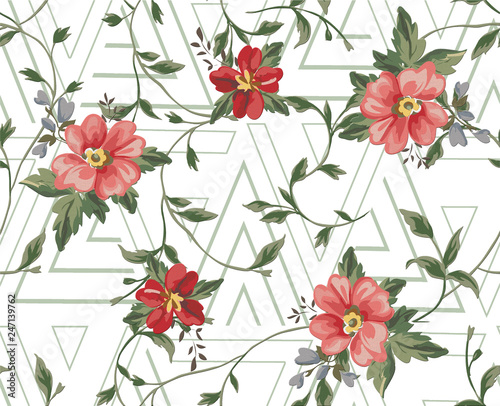 watercolor flowers ivy branches pattern