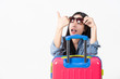 © anon - Traveler tourist woman in summer casual clothes.Asian Smiling woman wearing sun glasses.Passenger traveling abroad to travel on white background.