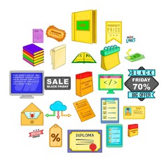 Poster - Newspaper icons set. Cartoon set of 25 newspaper vector icons for web isolated on white background