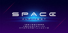 Abstract technology space font and alphabet. techno effect fonts designs. Typography digital sci-fi concept. vector illustration