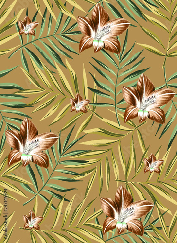 Floral tropical seamless pattern background with exotic flowers