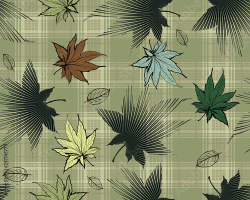 Flower autumm leaf and Pattern Plaid background