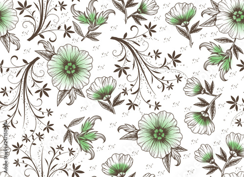 hand draw floral seampless with ivy branches background