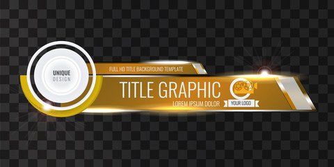 Wall Mural - Video headline title or lower third template with flow and bokeh lights effect. Unique banner design for video. Golden color.