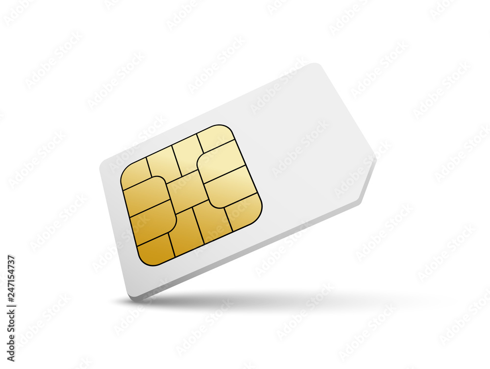 Sim card vector mobile phone icon chip. Simcard isolated 3d design  