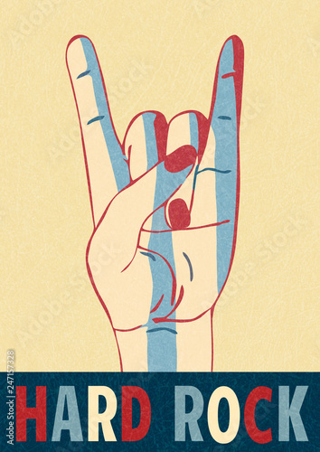 Plakaty Hard Rock  rockowy-gest-reki-rog-stylowy-szablon-banera-plakatu-ulotki-na-bialym-tle-na-zoltym-tle